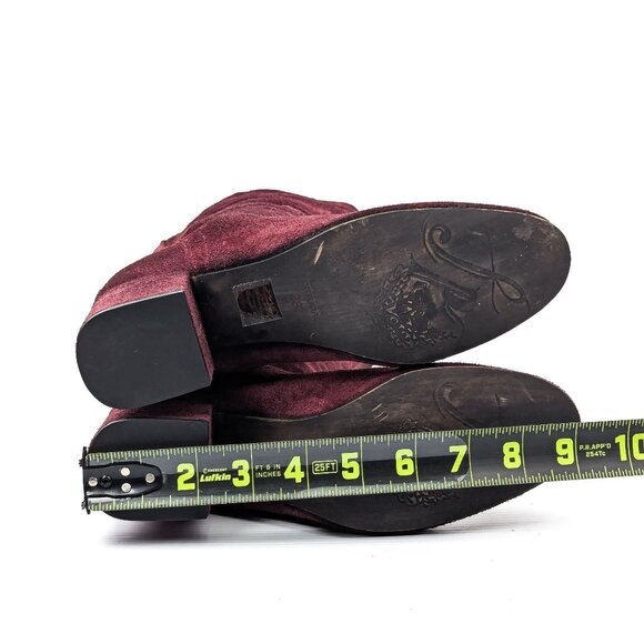 Free People Women Star Burgundy Distress Suede Retro 60s Zip Boots sz 8US EUR 38 - Picture 5 of 7